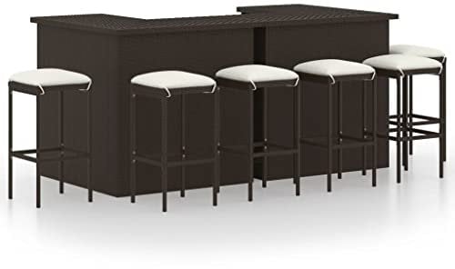 vidaXL Gartenbar Set 8-TLG. mit Kissen Theke Bar Tresen Gartentheke Bartisch Stehtisch Barhocker Barstuhl Gartenmöbel Poly Rattan Braun