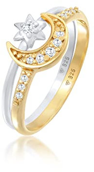 Elli Ring Stern Mond Zirkonia Stapelring 2er Set 925 Silber