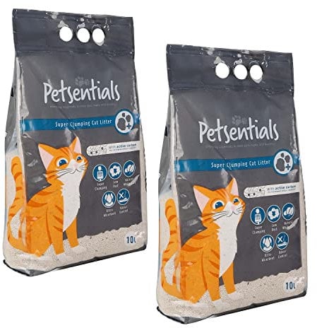Petsentials Super Clumping Natural Cat Litter 20L | Bentonite Cat Litter, With Active Carbon, Ultimate Absorption, Low Dust, and Easy to Clean
