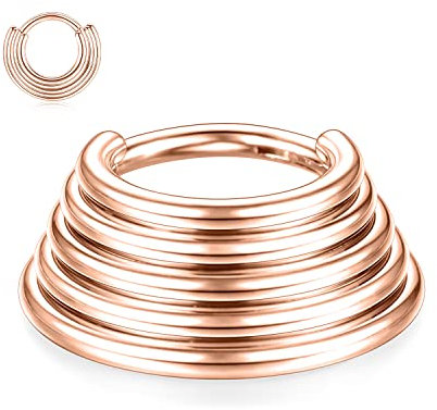 hengkaixuan Gestapelter Septum-Nasenring 16G Septum-Schmuck Daith-Ohrringe Chirurgenstahl Nahtlose Roségold-Nasenringe 8 mm Daith-Piercing-Schmuck Conch Hoop Ring Helix Knorpel Rook Ohrringe 5-Tier