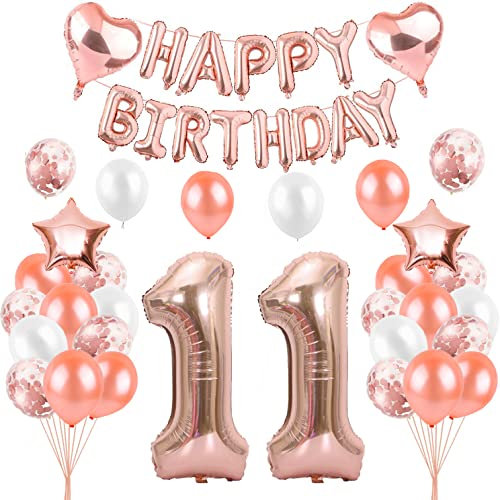 HCRXVV Rosegold 11 Geburtstag Mädchen Party Deko Set 11.Luftballons Geburtstag Teenager Mädchen Happy Birthday Girlande Geburtstagsdeko für 11 Jahre Geburtstagsluftballons