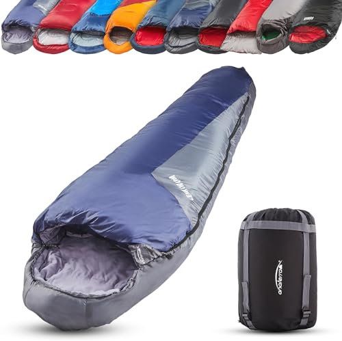 anaterra® Schlafsack - Für, alle Jahreszeiten, Camping, mit Kompressionssack, Leicht, kleines Packmaß, Outdoor, Wasserdicht - Winterschlafsack, Sommerschlafsack, Campingschlafsack (Modell 2)