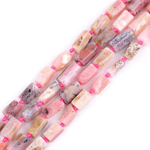 JOE FOREMAN 25Pcs 8x12mm Natural Pink Opal Jasper Stone Gemstone Faceted Freeform Tube Column Chakra Beads for Jewelry Making Full 15 Strand Power Energy Healing