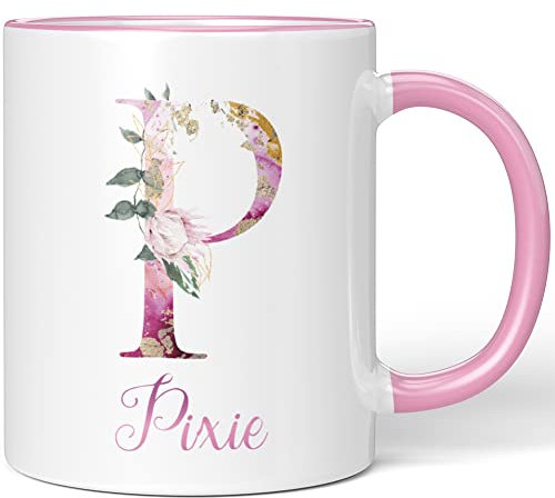 JUNIWORDS Tasse, Pixie, Name Anfangsbuchstabe Initial Alphabet Floral Buchstabe P Monogramm Motiv, Rosa (5534910)
