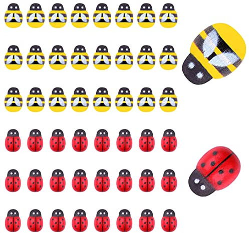 50PCS Self Adhesive Bees Ladybirds Wooden Embellishments Stickers,Mini Wooden Stickers Bee Ladybugs Craft Card Wood Topper for Microlandscape Scrapbooking Cardmaking DIY Craft Home Party Decoration