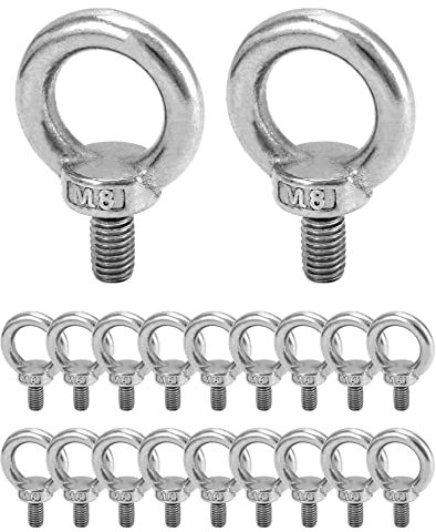 QWORK® 20 Pièces M8 Anneau de Levage, M8 Boulons àœil Filetage Mâle, pour Marin Boulons et Équipements de Levage d'Ingénierie (120KG)