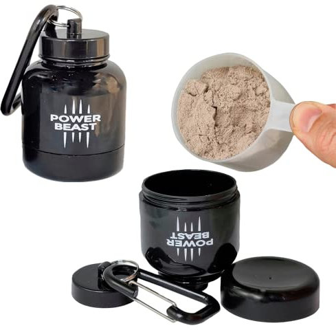POWER BEAST 2X Protein Powder and Supplement Funnel Keychain, Portable To-Go Container, Portable Protein Powder Container for The Gym Workouts, Fitness, and Travel 2-Pack.