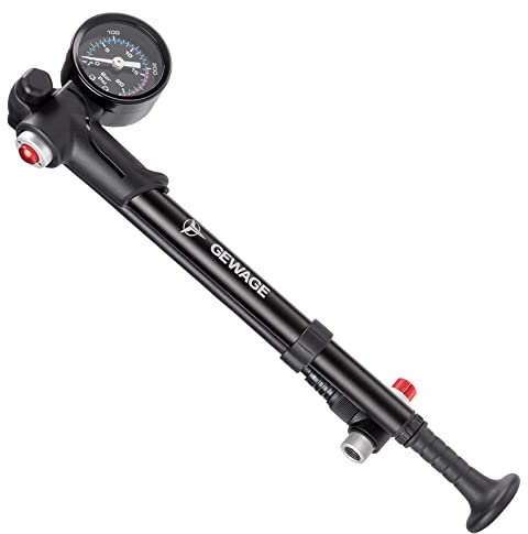 Shock Pump for Mountain, Road Bikes and Motorcycle - 300 Psi High Pressure for Front Fork and Rear Suspension Air Shocks Pump with Gauge -Portable Mini Pump with Air Bleed Button (Black)