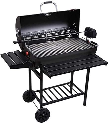 FBITE Barbecue Grill Großer Holzkohlegrill Tragbarer Holzkohlegrill für den Haushalt Grillwagen Hinterhof Garten Räuchergrill mit Ablage Beistelltisch Räder Eingebautes Thermom