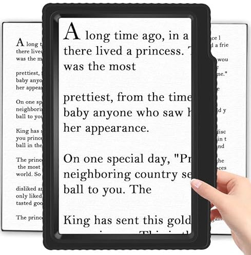 JUOIFIP 5X Magnifying Glass for Reading, Large and Lightweight Magnifier Provide Full Page Viewing Area, Perfect Handheld Magnifier for Reading Small Prints and Low Vision Person Black Handheld
