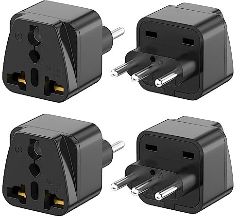 Reiseadapter, 4er Pack Universal-Reisestecker auf IT Reisestecker Adapter 2 Pin Europa auf 3 Pin Italien Stecker Typ L Schuko Adapter EU auf Italien Chile, Schwarz