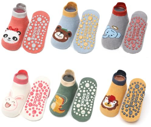 Yafane Calcetines Antideslizantes Bebés 6 Pares Calcetines Tobilleros Bebés Niños Niñas Infantiles (FR/ES, Edad, 3 años, 5 años, Multicolor B)