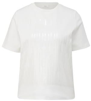 s.Oliver Damen 2144037 T-Shirt mit Pailletten, Creme, 44