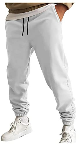 Generisch Hose Herren, Lange Sport Jogger Trainingshose Herren Relaxing Mit Taschen Jogginghose Baumwolle Sweatpants Jeans Jgginghose Männer Schwarz Hosen Jogging Dünn (M, Weiß)