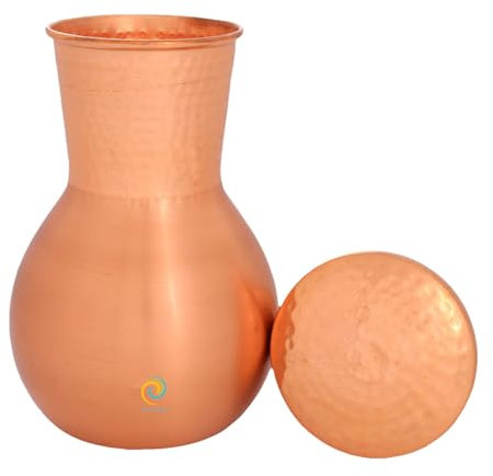 Scout Nature Kupfer-Schlafzimmer-Wasserflasche mit Glas-Bett, Seitenglas, antikes Design, handgefertigt von lokalen Kunsthandwerkern, gehämmerte Kupfer-Nachttischkaraffe (1300 ml, 400 g)