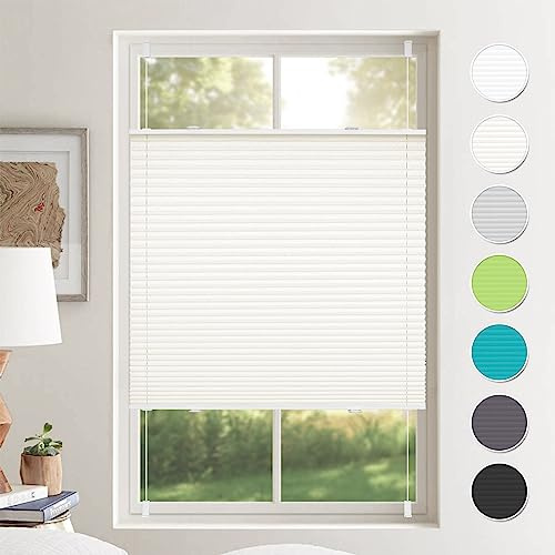 Plissee ohne Bohren Plissees Klemmfix Beige 35x100cm(BxH) Jalousie Plisseerollo Blickdicht Fensterrollo innen ohne Bohren Sichtschutz & Sonnenschutz Rollos für Fenster ohne Bohren