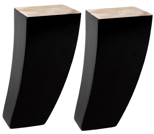 TCHOSUZ 6 inch / 15cm Wooden Furniture Legs, Set of 2 Mid Century Modern Solid Wood Black Curved Pyramid Square DIY Replacement Feet for Sofa Couch Armchair Bed Recliner Riser