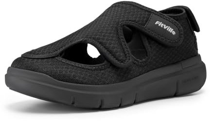 FitVille Extra Weite Sandalen Damen Diabetiker Schuhe Sommer Walking Schuhe Senioren Orthopädische Hausschuhe mit Klettverschluss für Geschwollen Füße,Schwarz,42 EU,Weit