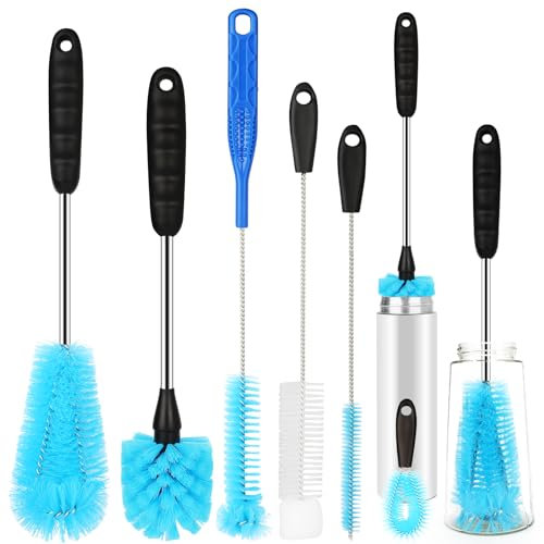 AnDock 6 Pack Bottle Brush Cleaner Set, Long Handle Stainless Steel Water Bottle Cleaner Brush for Washing Sport Bottles, Narrow Neck Bottle, Baby Bottles, Dish, Flask, Straw, Cup Cover.
