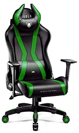 Diablo X-Horn 2.0 Gaming Stuhl Bürostuhl | Personalisiertes Nackenkissen | Verstellbare Rücken-, Sitz- und Armlehnen | Nacken-/Lendenkissen | Kunstlederpolsterung | Normal (L) | Schwarz-Grün