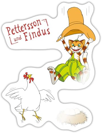 Spreadshirt Pettersson Und Findus Kater Erschreckt Huhn Sticker, max. 10 x 10 cm, 10 x 10 cm, Weiß glänzend