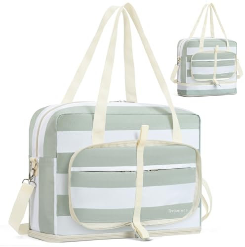 Reiseresa Doppellagige Reisetasche Weekender Damen mit Nassfach Schuhfach, Faltbar Reisetasche 40x20x25 Ryanair Handgepäck Krankenhaus Tasche Kliniktasche, Grün