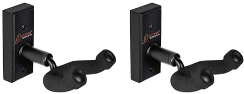 Ortega Guitars OGH-1 Wandhalter für Gitarre und Bass Echtholzgrundplatte mit schaumstoffüberzogener Halsaufhängung und Stoppern (4,5 cm (1,7 Zoll) breit) (Packung mit 2)