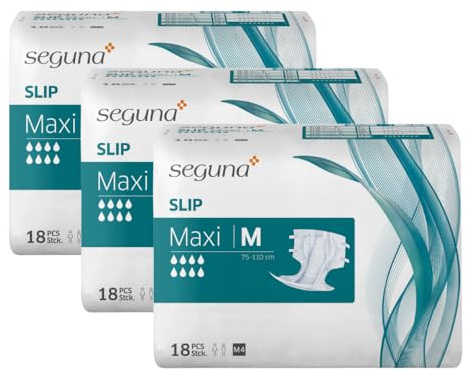 SEGUNA Slip Maxi, Inkontinenz Windeln für Erwachsene, Frauen, Männer, Windeln bei sehr schwerer Blasenschwäche, Stuhlinkontinenz (M (Sparpaket 3 x 18 Stück))