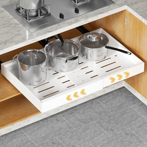 Jayencer Teleskopschublade, Ausziehbare Ausziehbare Schublade, Einstellbare Breite Auszug Küchenschrank Küche Organizer Schrank (Weiß-1 Stück)