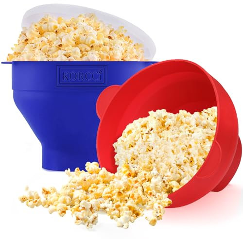 KORCCI Microwave Popcorn Popper, Silicone Popcorn Maker Bowl With Handles, BPA Free Collapsible Popcorn Maker, Dishwasher Safe-2pcs