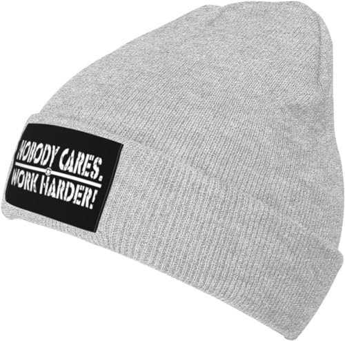 KWQDOZF Nobody Cares Work Harder Beanie Mütze Herren Totenkopfmütze Damen Winter Warme Mütze Strickmütze Slouchy Knit Stretchy Cap Schwarz