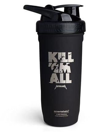 SmartShake Rockband Reforce Stainless Steel Protein Shaker Bottle 900 ml | 30 oz - Leakproof Screw-on Lid - BPA Free - Non Insulated – Unisex (Metallica, Kill ‘Em All Logo)