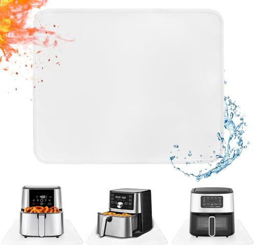 Amerbro Heat Resistant Mat for Air Fryer, 15 x 18in Countertop Protector, Fireproof Silicone Appliance Slider for Coffee Maker, Toaster, Oven (White)