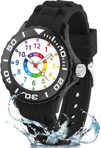 GUUMUXIN Kinderuhr, Lernuhr mit Zeigern für Kinder. Mehrfarbige Zifferblatt mit klaren Skalen. Mit weichem Armband. Geeignet für Jungen und Mädchen und leicht zu lesen und zu Lernen