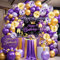 YinQin 63 Stück Lila Gold Glückwunsch Geburtstagsfeier Ballons mit Foto Hintergründe Banner Tuch Konfetti Ballon Lila Goldene Glückwunsch Geburtstagsfeier Dekorationen für Männer Frauen