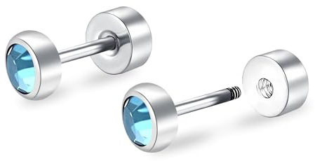 ZDE Titanium Flatback Ohrringe für Frauen Crystal Blue Zirkon Ohrstecker flach zurück Damen Ohrringe hypoallergen Knorpel Flatback Ohrring Schmuck 3mm-5mm