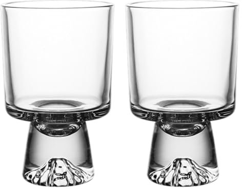 Boxonly Handcrafted Footed Glass Dessert Bowls – Clear Footed Trifle Glasses Set with Unique Mountain Design, 201-300ml Capacity, Ideal for Parfaits and Fruit (Set of 2)
