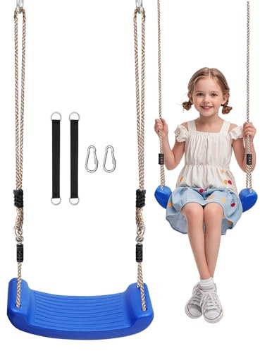 Fionrziy Altalena per Bambini,Regolabile in Altezza Seggiolino Altalena Bambini,con 2 Cinghie per Amaca e 2 Moschettoni,portata fino a 100 kg,per Bambini a partire dai 3 anni(blu)