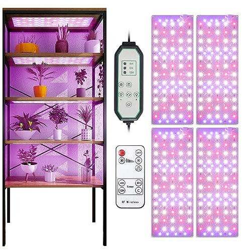 Lampada a LED per piante, 304 LED, per piante da interni, spettro completo per piante da interno, con timer da 4/8/12H, 10 livelli di luminosità, 3 modalità di illuminazione (4 pezzi)