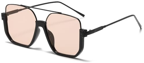 Long Keeper Eckige Pilotenbrille Sonnenbrille Damen Herren Metallrahmen Retro Quadratische Übergroße Sonnenbrille Pilot Brille UV400 Schutz