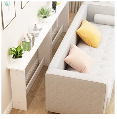 NJDQFA Schmaler Konsolentisch, Konsolentisch mit Gestell und verstärkten Querstangen, Langer Holztisch, geeignet für Wohnzimmer, Foyer, Flur, Büro,Weiß,120 * 15cm/47.2 * 5.9″