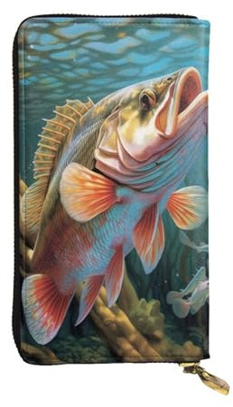 DFEPFKGOKL Stilvolle Fisch-Geldbörse aus Leder, lang, mit Reißverschluss, Münzgeldbörse, Clutch, Kreditkarten-Handygeldbörse für Damen und Herren, lässig, Reisen, große Kapazität, Modische Muster,