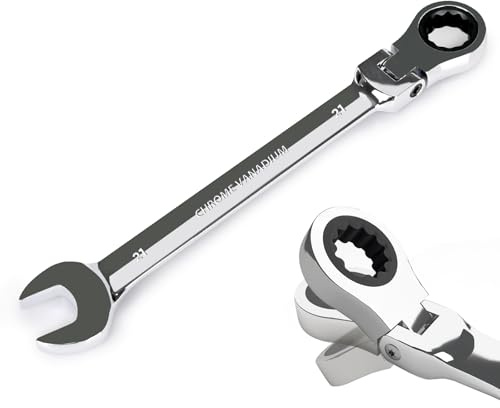 EGOFINE 21mm Adjustable Spanner Flex Head, Ratchet Spanner Metric, Industrial Grade Gear Wrench with 12 Point Box End, 72-Teeth Ratchet, Chrome Vanadium Steel