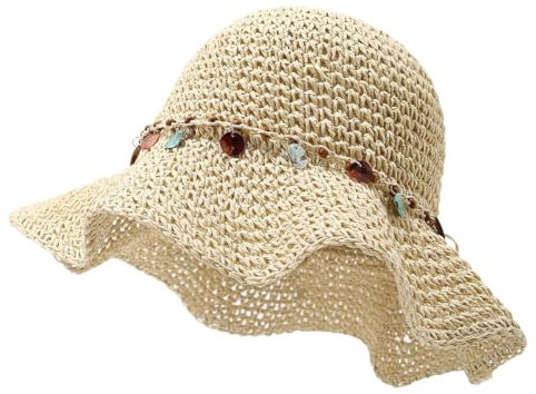 YAMEE Sonnenhut Damen Sommer Stroh,Strandhut Damen Strohhut Faltbar für Strand,Urlaub,Garten