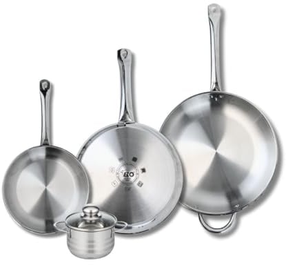 ELO 9884550 Kochgeschirr-Set, 4-teilig, 3 Bratpfannen 24, 28 und 32 cm und 1 Kochtopf 12 cm Elo Profi, glänzend, Edelstahl, Induktion