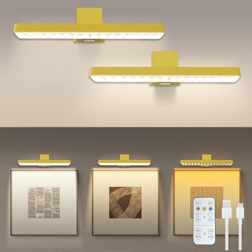 MIOBLUE Rechargeable Picture Lights with Remote Control for Painting, Wireless Battery for Display, Walls, Artworks, Galleries, 3 Colors, Dimmable and Timed Art Lights