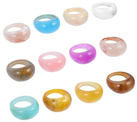 Beaupretty 12 Stück bunter Harzring Frauen klingen Die Stilvoll klobig für modeschmuck ringe bunt resin ring ringe kunststoff bunt bunter ring damen armreif damen kunststoff