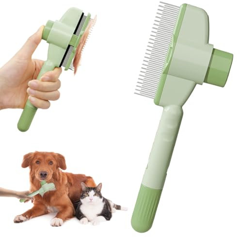 Hundebürste, Katzenbürste, Fellblitz bürste für langes und kurzes Haar, Ein-Klick-Reinigungsbürste zum Entfernen von matten Haaren Knoten und Verwirrungen Hunde Katzen Kleintiere (Grün)