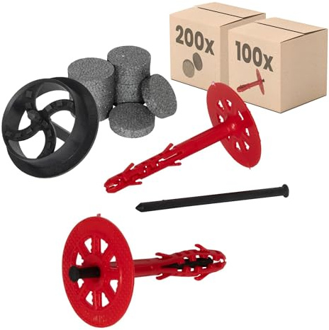 PROTEKTOR Dämmstoffdübel Set Ø10x140mm mit Kunststoffnagel (100 Stück + 200 Rondelle + 1 Fräser) für WDVS und Fassadendämmung, ETA-zertifizierte Schlagdübel Fassadendübel Tellerdübel