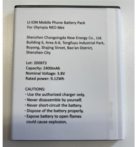 Olympia Original Akku/Ersatzakku für Mobiltelefon NEO Mini – Li-Ion 3,8V 2400 mAh – Nicht kompatibel mit dem Modell NEO
